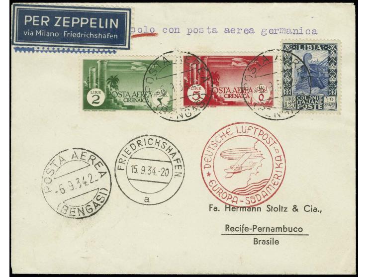 CYRENAICA: 1934, 8.SAF., Karte mit Mischfrankatur Cyrenaica Flugpostmarken 5 L. und 2 L. mit Lybien Freimarke 1,25 L. blau vo