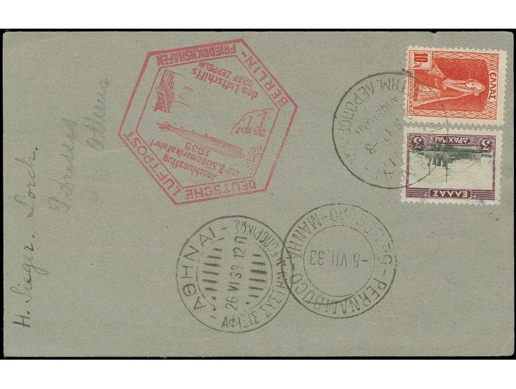 GRIECHENLAND: 1933, 3. SAF. mit Anschlußflug Berlin, R-Ganzsachenkarte mit Zufrankatur von "ATHEN 30.VI.33" nach Recife mit A