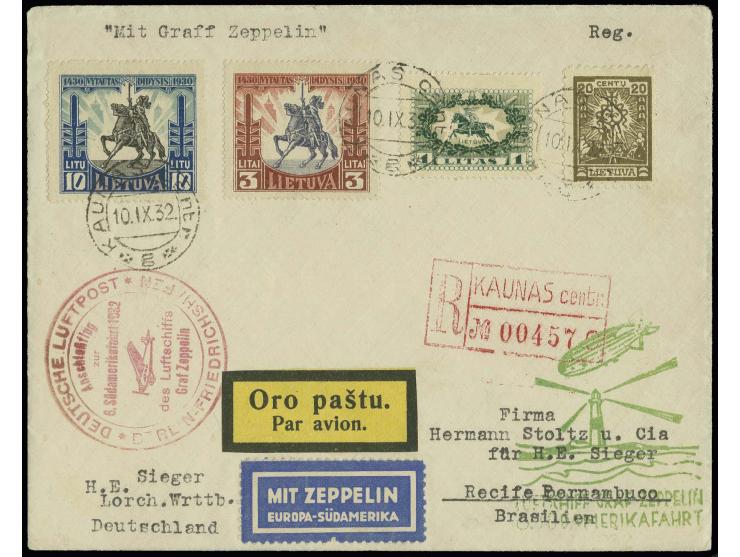  LITAUEN: 1932, 6. Südamerikafahrt, R-Brief mit Anschlussflug Berlin nach Pernambuco, Kabinett
