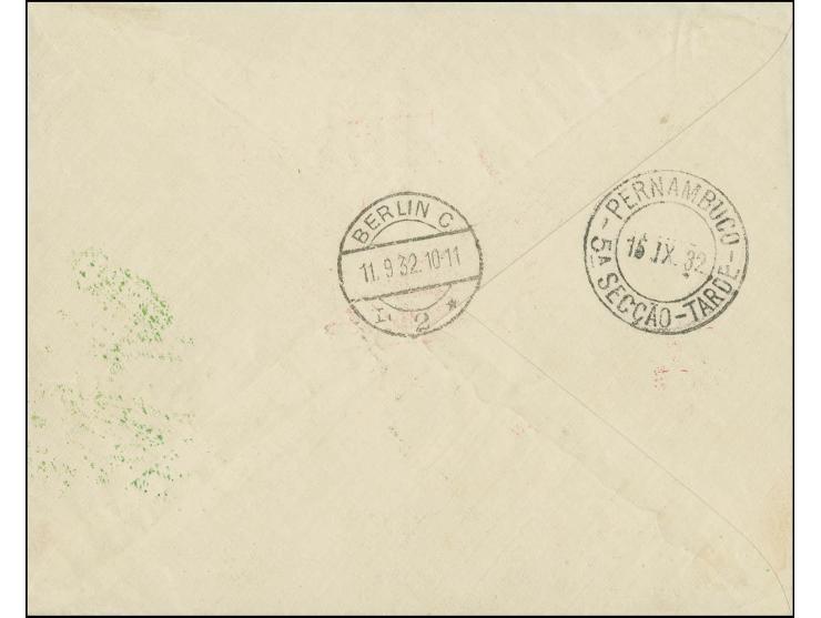  LITAUEN: 1932, 6. Südamerikafahrt, R-Brief mit Anschlussflug Berlin nach Pernambuco, Kabinett