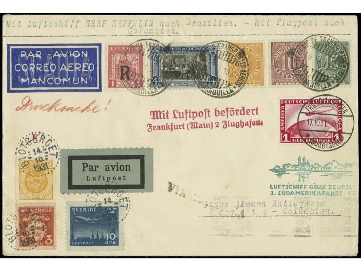 SCHWEDEN: 1931. 3. SAF. mit Auflieferung Friedrichshafen, Drucksachen-Umschlag mit Mischfrankatur Schweden und D. Reich Zeppe