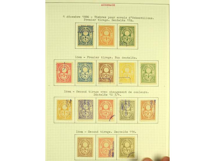 AUERBACH: 1886/1907, ungebrauchte und gestempelte Sammlung mit über 300 Marken und drei Ganzsachen, sauber aufgezogen auf 28 