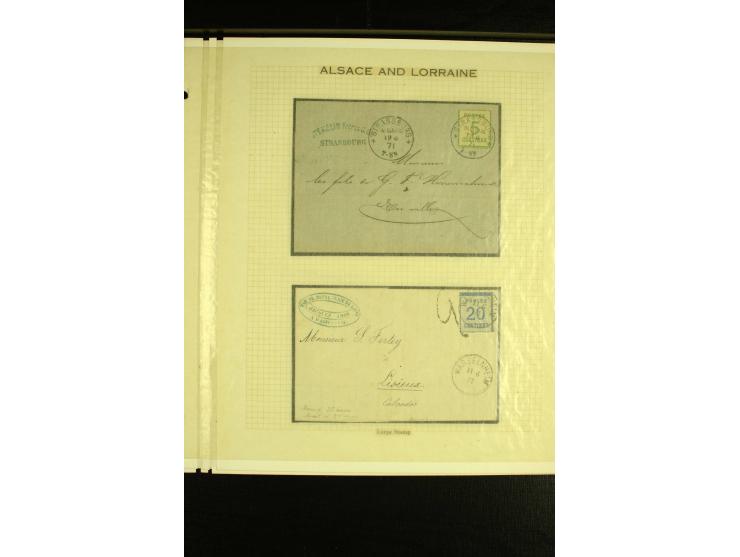 1870/71, Sammlung auf 8 Albumseiten mit diversen Briefstücken, 1 Vorderseite und 3 Briefen (u.a. Mischfrankatur), dabei Mi.-N