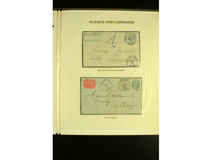 1870/71, Sammlung auf 8 Albumseiten mit diversen Briefstücken, 1 Vorderseite und 3 Briefen (u.a. Mischfrankatur), dabei Mi.-N
