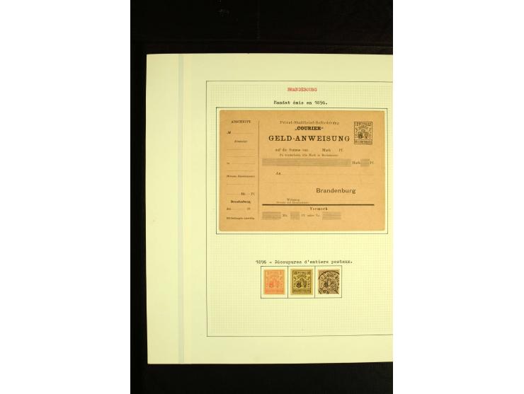 BRANDENBURG: 1896, ungebrauchte und gestempelte Sammlung mit einigen Ganzstücken, dabei Mi.-Nr. 2 auf Karte mit Neujahrsstemp