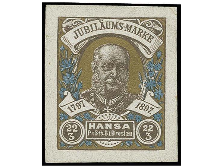 HANSA: Jubiläums-Marke ohne Wertbezeichnung, ungezähnter Probedruck auf ungummiertem Kartonpapier, minimaler Eckbug, selten