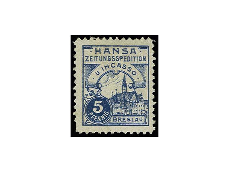 HANSA - Zeitungsspedition und Incasso: 1900, 5 Pfg. dunkelblau, ungebraucht mit Anhaftung , links ein fehlender Zahn, sehr se