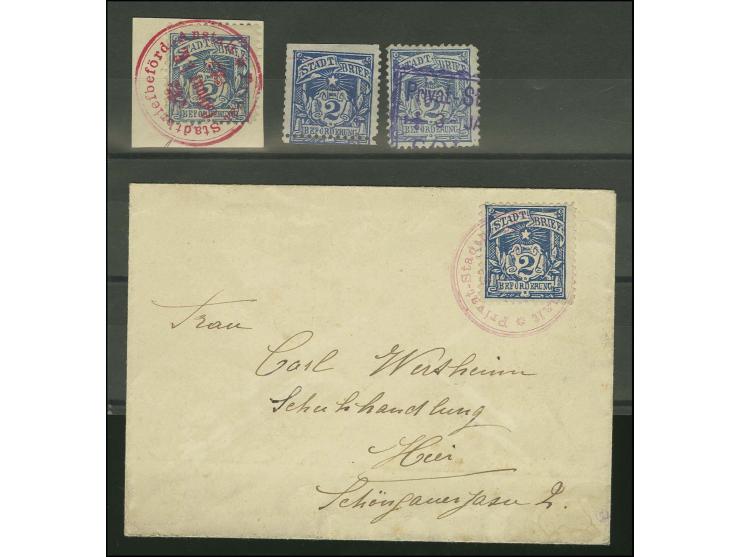 COLMAR 1896, 2 Pfg. blau mit rotem DKr. auf Brief, sowie drei Einzelwerte, gute Erhaltung