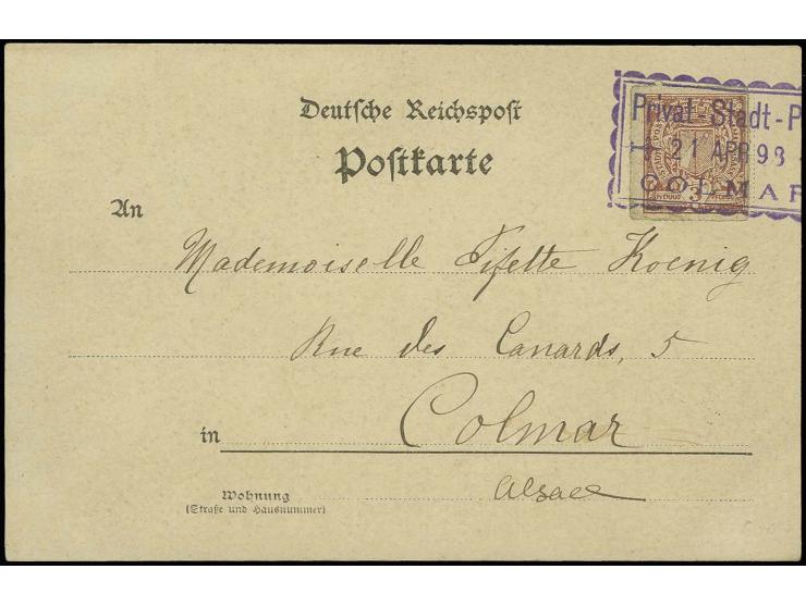 1897, Stadtwappen mit Krone 3 Pfg. braunkarmin mit Ra3 auf Gruss-aus-Karte, gute Erhaltung