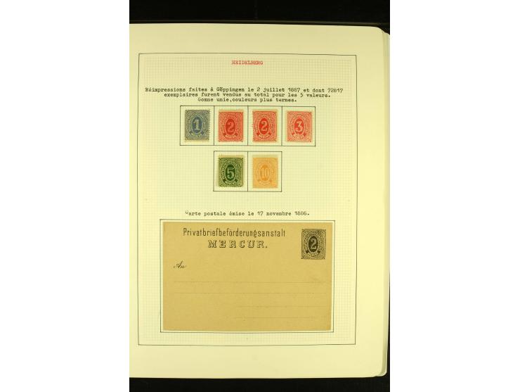  HEIDELBERG 1886/98, umfangreiche ungebrauchte und gestempelte Sammlung mit Briefen und Ganzsachen sowie einem Aufdruckprobe-