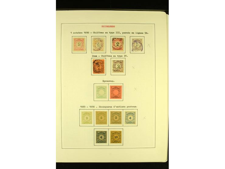  HEIDELBERG 1886/98, umfangreiche ungebrauchte und gestempelte Sammlung mit Briefen und Ganzsachen sowie einem Aufdruckprobe-