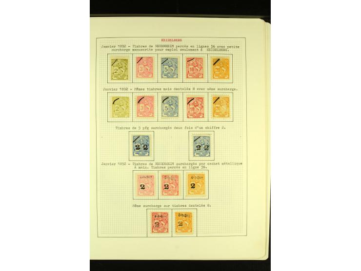  HEIDELBERG 1886/98, umfangreiche ungebrauchte und gestempelte Sammlung mit Briefen und Ganzsachen sowie einem Aufdruckprobe-