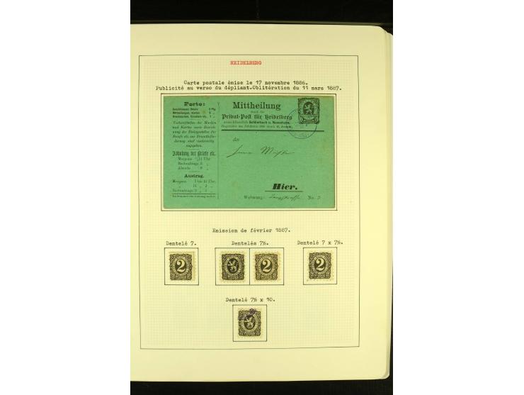  HEIDELBERG 1886/98, umfangreiche ungebrauchte und gestempelte Sammlung mit Briefen und Ganzsachen sowie einem Aufdruckprobe-