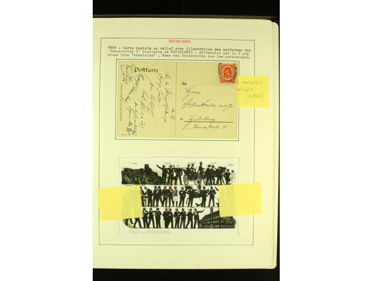  HEIDELBERG 1886/98, umfangreiche ungebrauchte und gestempelte Sammlung mit Briefen und Ganzsachen sowie einem Aufdruckprobe-
