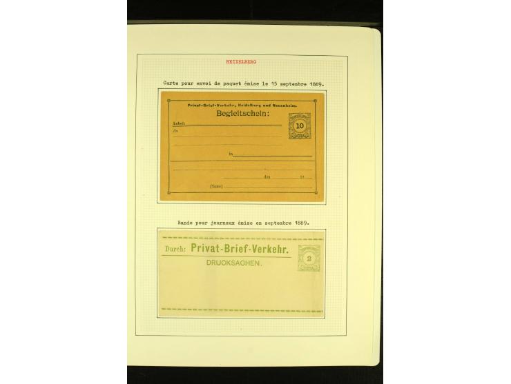  HEIDELBERG 1886/98, umfangreiche ungebrauchte und gestempelte Sammlung mit Briefen und Ganzsachen sowie einem Aufdruckprobe-