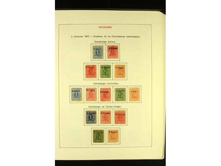  HEIDELBERG 1886/98, umfangreiche ungebrauchte und gestempelte Sammlung mit Briefen und Ganzsachen sowie einem Aufdruckprobe-