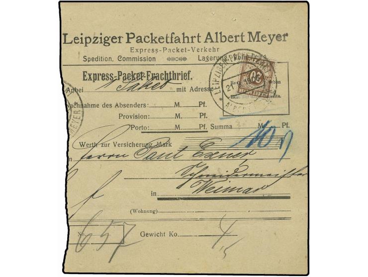 20 Pfg. braun mit Dkr. auf Packet-Begleitschein, tadellos, selten