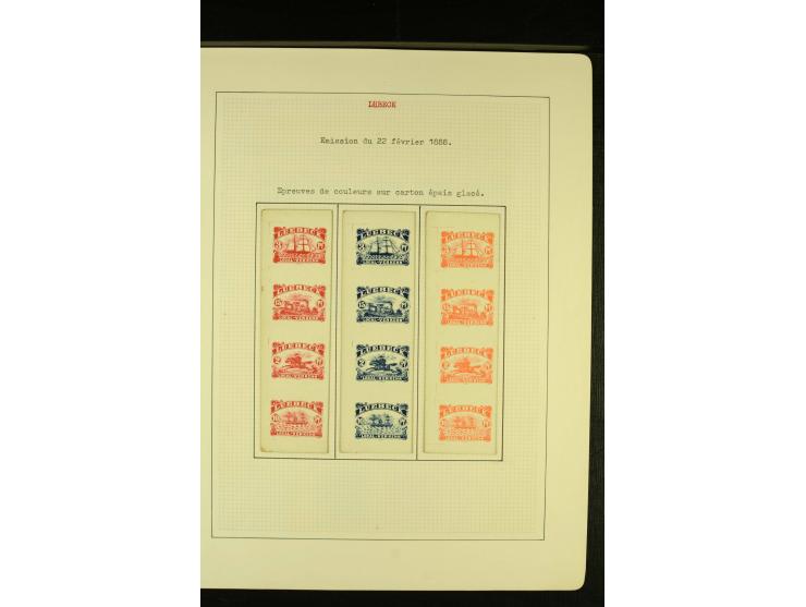 LÜBECK Local-Verkehr 1888, ungebrauchte und gestempelte Sammlung mit vielen Probedrucken, außerdem Zwischenstegpaare und drei
