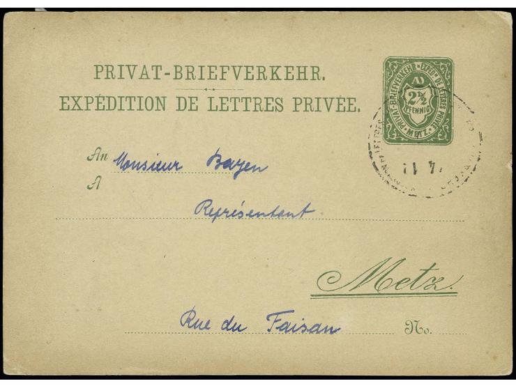 1887, Ganzsachenkarte 2½ Pfg. sauber gestempelt mit rückseitigem Text, Ecken minimal bestoßen, selten