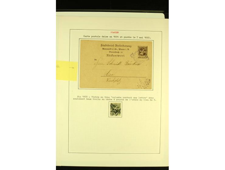 PLAUEN Stadt-Briefbeförderung Marquardt & Co. 1890/94, ungebrauchte und gestempelte Sammlung mit zwei Ganzsachen, gute Erhalt
