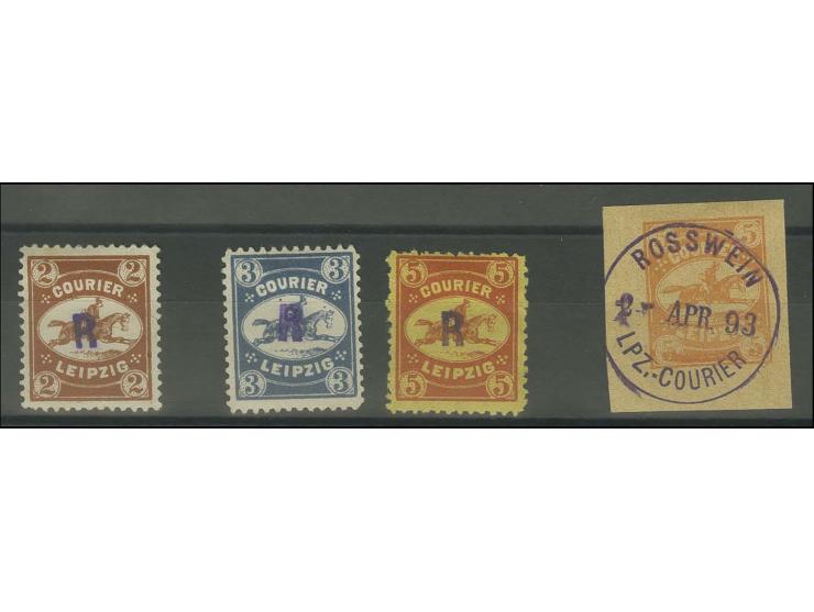 ROßWEIN 1893, Reiter 2-5 Pfg. mit Handstempelaufdruck, ungebraucht ohne Gummi, 2 Pfg. kleiner Randspalt, sonst gut