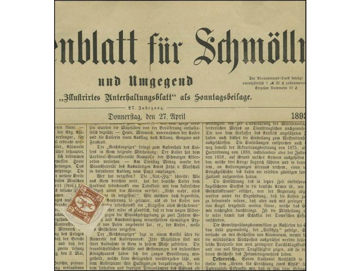 SCHMÖLLN - Niederlassung des Leipziger Courier 1893, Reiter 2 Pfg. mit klarem EKr. auf komplettem Amtsblatt für Schmölln, gut