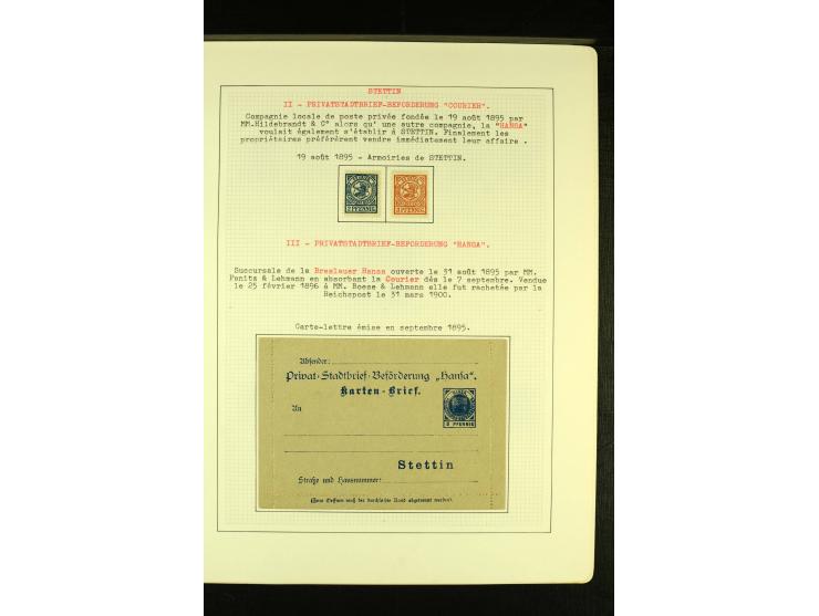 STETTIN Privatstadtbriefbeförderung Courier 1895/98, ungebrauchte und gestempelte Sammlung mit drei Ganzsachen, gute Erhaltun