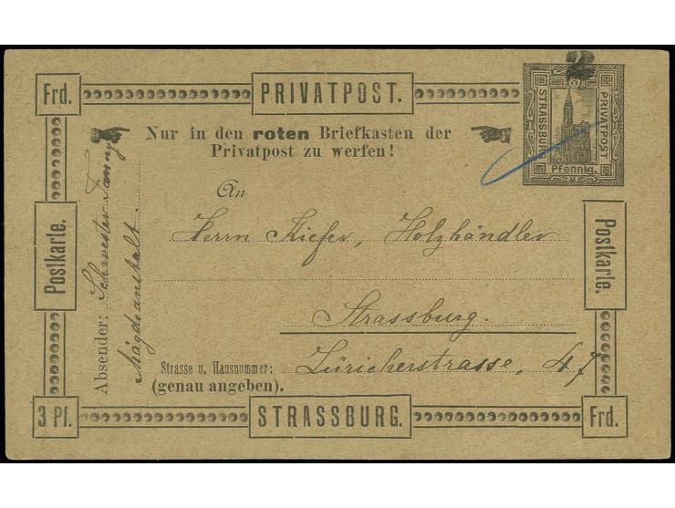 Ganzsachenkarte 3 Pfg. mit zusätzlichem Aufdruck "2" für Großeinlieferer, mit Blaustift entwertet, gut Erhaltung