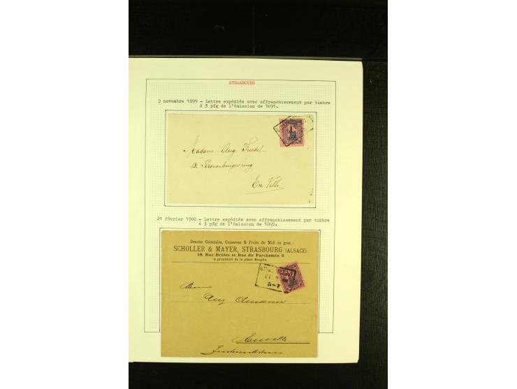 1889/98, interessante Sammlung von 9 Briefen ex Mi.-Nr. 41-53, dabei eine Ganzsachenkarte mit der Reichspost nach Paris beför