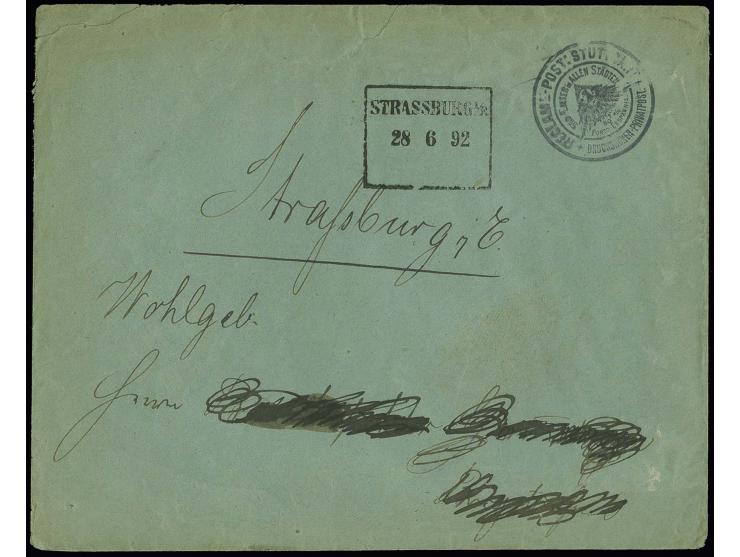 "RECLAME-POST: STUTTGART DRUCKSACHEN PRIVATPOST", dunkelblauer DKr. auf Umschlag nach Strassburg mit Ankunftsstempel, Adresse
