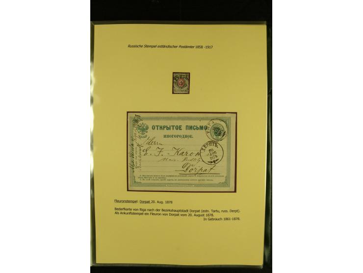 1858/1917, 60 Briefe, Karten und Ganzsachen mit kyrillischen Einkreisstempeln, Type 1-5 nach Hurt/Ojaste, auf beschrifteten A