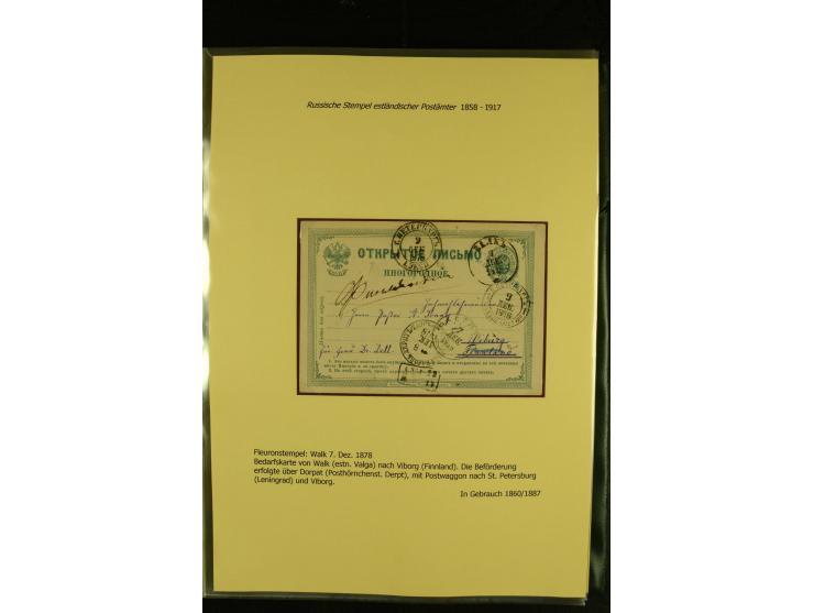 1858/1917, 60 Briefe, Karten und Ganzsachen mit kyrillischen Einkreisstempeln, Type 1-5 nach Hurt/Ojaste, auf beschrifteten A