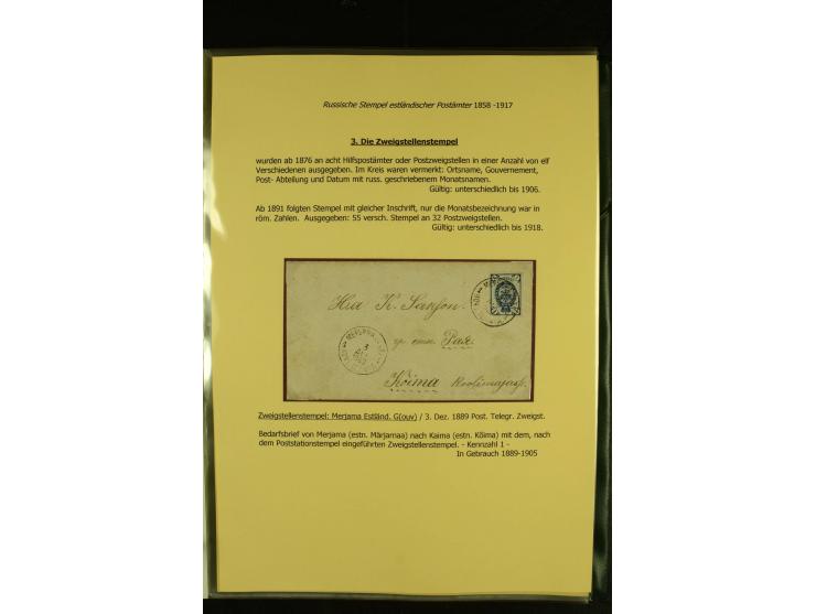 1858/1917, 60 Briefe, Karten und Ganzsachen mit kyrillischen Einkreisstempeln, Type 1-5 nach Hurt/Ojaste, auf beschrifteten A