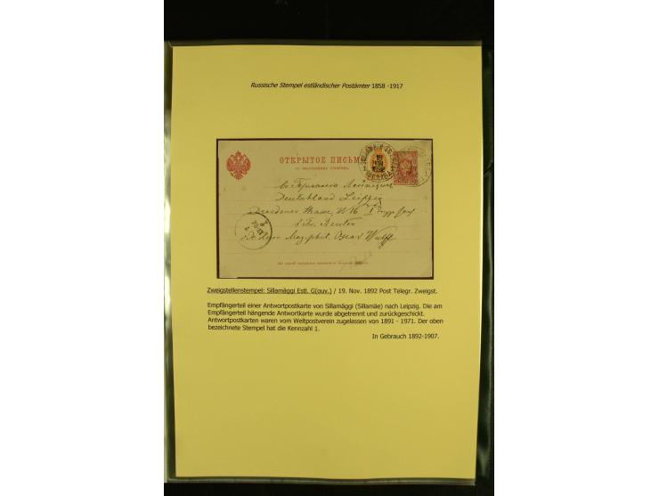 1858/1917, 60 Briefe, Karten und Ganzsachen mit kyrillischen Einkreisstempeln, Type 1-5 nach Hurt/Ojaste, auf beschrifteten A