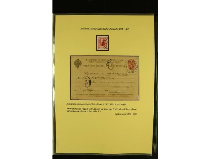 1858/1917, 60 Briefe, Karten und Ganzsachen mit kyrillischen Einkreisstempeln, Type 1-5 nach Hurt/Ojaste, auf beschrifteten A