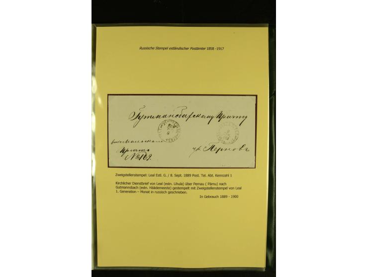 1858/1917, 60 Briefe, Karten und Ganzsachen mit kyrillischen Einkreisstempeln, Type 1-5 nach Hurt/Ojaste, auf beschrifteten A