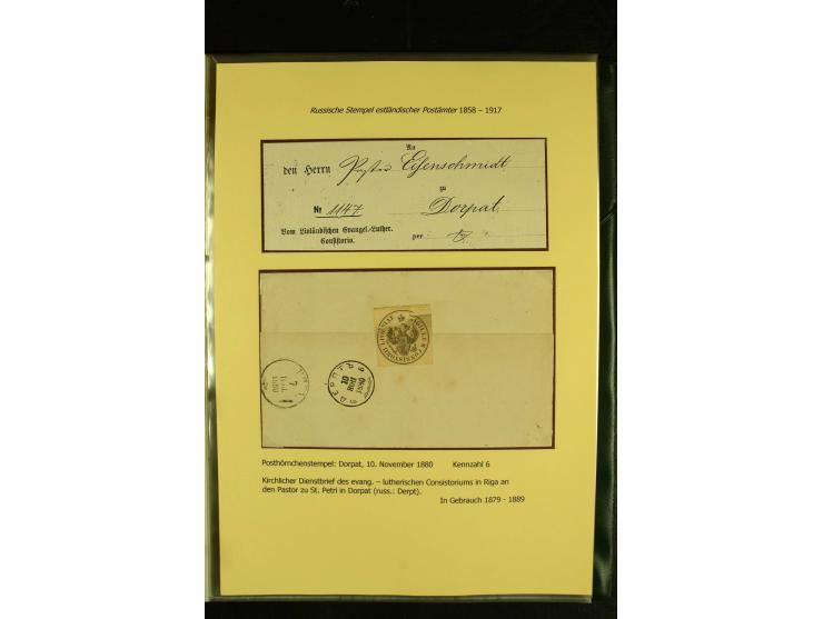 1858/1917, 60 Briefe, Karten und Ganzsachen mit kyrillischen Einkreisstempeln, Type 1-5 nach Hurt/Ojaste, auf beschrifteten A