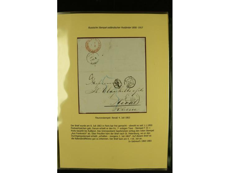 1858/1917, 60 Briefe, Karten und Ganzsachen mit kyrillischen Einkreisstempeln, Type 1-5 nach Hurt/Ojaste, auf beschrifteten A