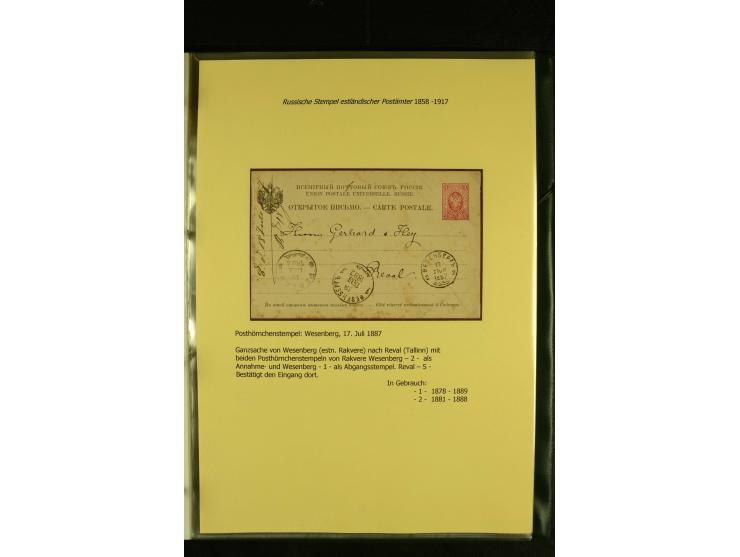1858/1917, 60 Briefe, Karten und Ganzsachen mit kyrillischen Einkreisstempeln, Type 1-5 nach Hurt/Ojaste, auf beschrifteten A