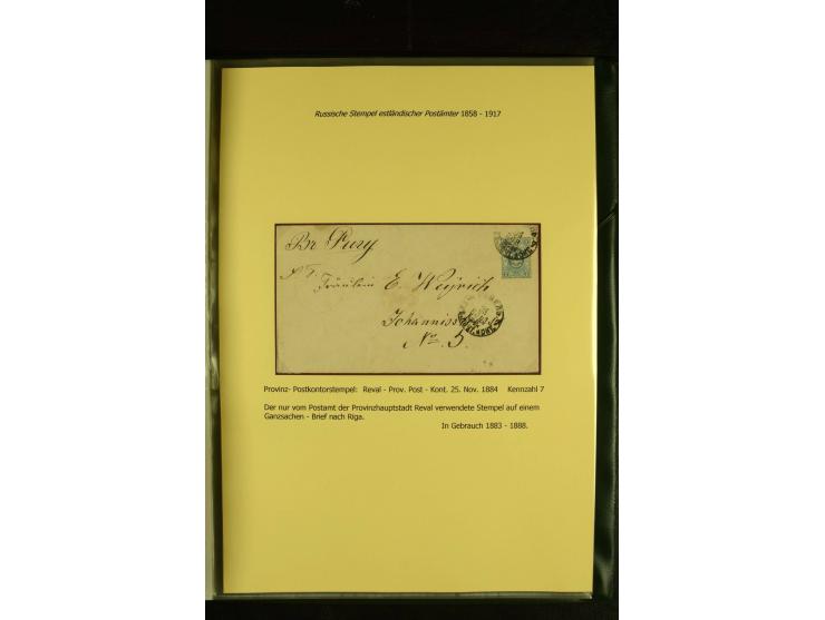 1858/1917, 60 Briefe, Karten und Ganzsachen mit kyrillischen Einkreisstempeln, Type 1-5 nach Hurt/Ojaste, auf beschrifteten A