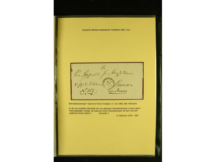 1858/1917, 60 Briefe, Karten und Ganzsachen mit kyrillischen Einkreisstempeln, Type 1-5 nach Hurt/Ojaste, auf beschrifteten A