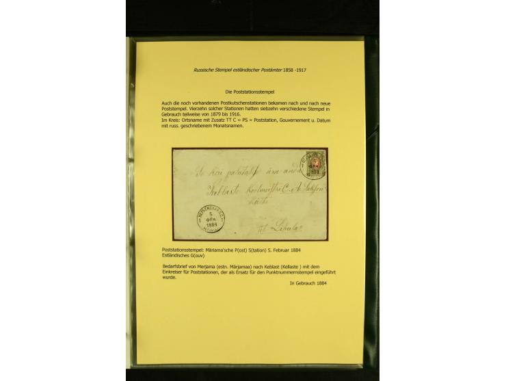 1858/1917, 60 Briefe, Karten und Ganzsachen mit kyrillischen Einkreisstempeln, Type 1-5 nach Hurt/Ojaste, auf beschrifteten A