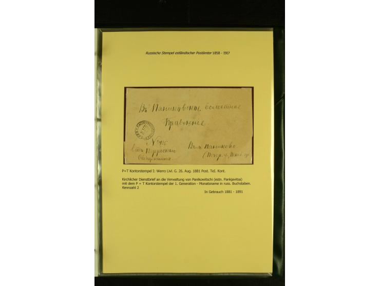1858/1917, 60 Briefe, Karten und Ganzsachen mit kyrillischen Einkreisstempeln, Type 1-5 nach Hurt/Ojaste, auf beschrifteten A