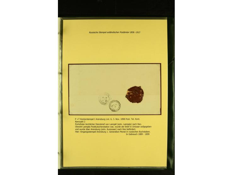 1858/1917, 60 Briefe, Karten und Ganzsachen mit kyrillischen Einkreisstempeln, Type 1-5 nach Hurt/Ojaste, auf beschrifteten A