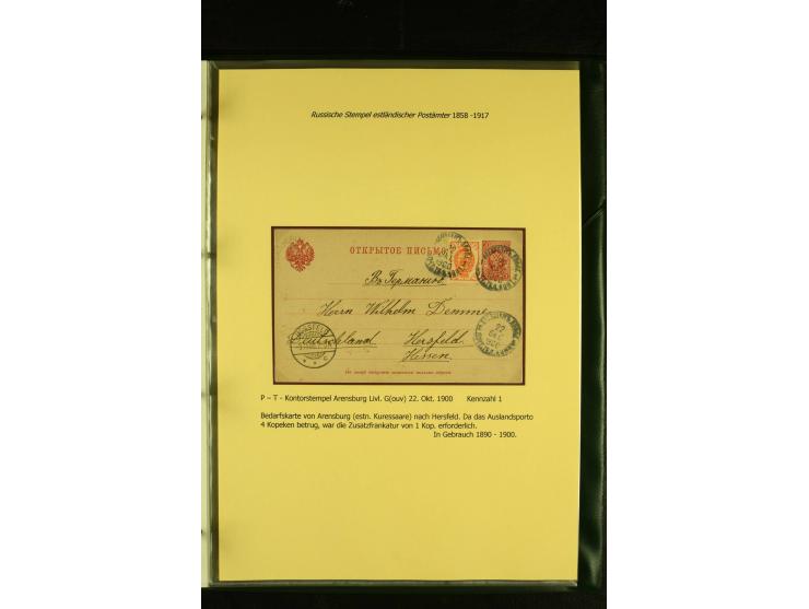 1858/1917, 60 Briefe, Karten und Ganzsachen mit kyrillischen Einkreisstempeln, Type 1-5 nach Hurt/Ojaste, auf beschrifteten A