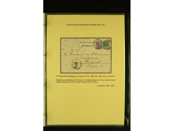 1858/1917, 60 Briefe, Karten und Ganzsachen mit kyrillischen Einkreisstempeln, Type 1-5 nach Hurt/Ojaste, auf beschrifteten A