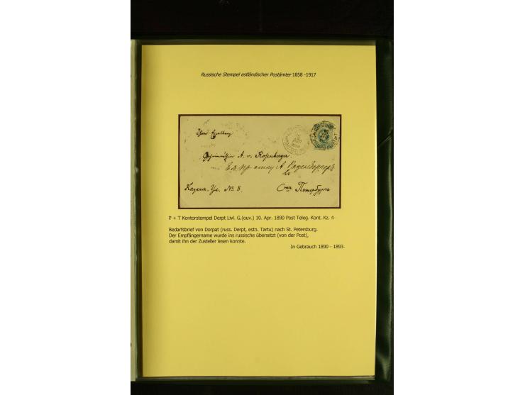 1858/1917, 60 Briefe, Karten und Ganzsachen mit kyrillischen Einkreisstempeln, Type 1-5 nach Hurt/Ojaste, auf beschrifteten A