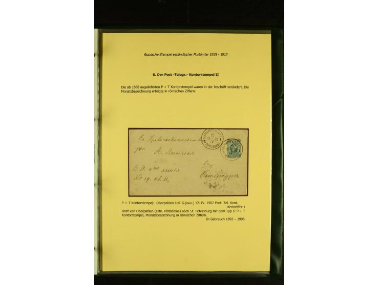 1858/1917, 60 Briefe, Karten und Ganzsachen mit kyrillischen Einkreisstempeln, Type 1-5 nach Hurt/Ojaste, auf beschrifteten A