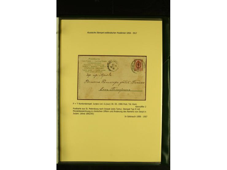 1858/1917, 60 Briefe, Karten und Ganzsachen mit kyrillischen Einkreisstempeln, Type 1-5 nach Hurt/Ojaste, auf beschrifteten A