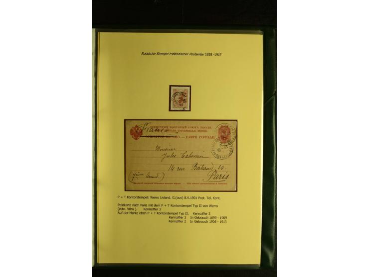 1858/1917, 60 Briefe, Karten und Ganzsachen mit kyrillischen Einkreisstempeln, Type 1-5 nach Hurt/Ojaste, auf beschrifteten A